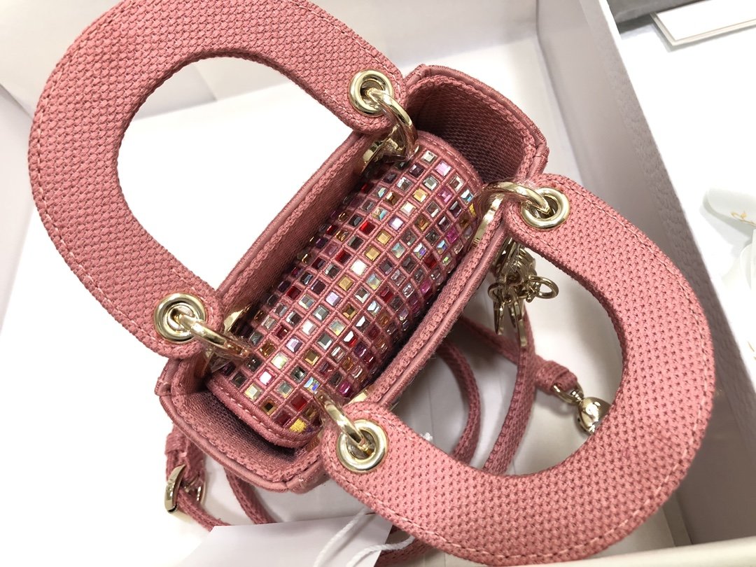 Dark Pink Canvas Micro LD Bag With Multicolor Crystals