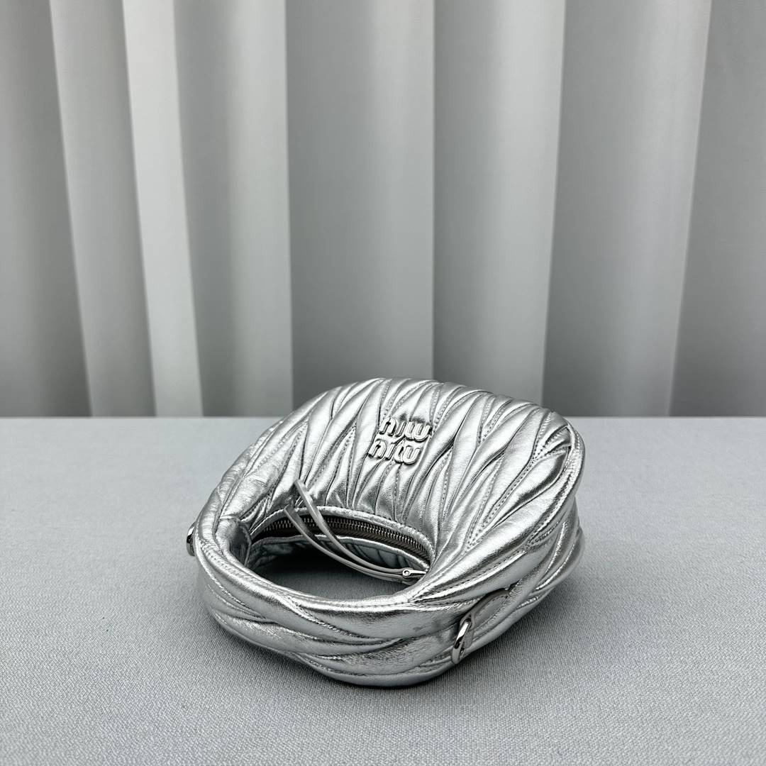 Silver Wander Matelassé Leather Mini Hobo Bag