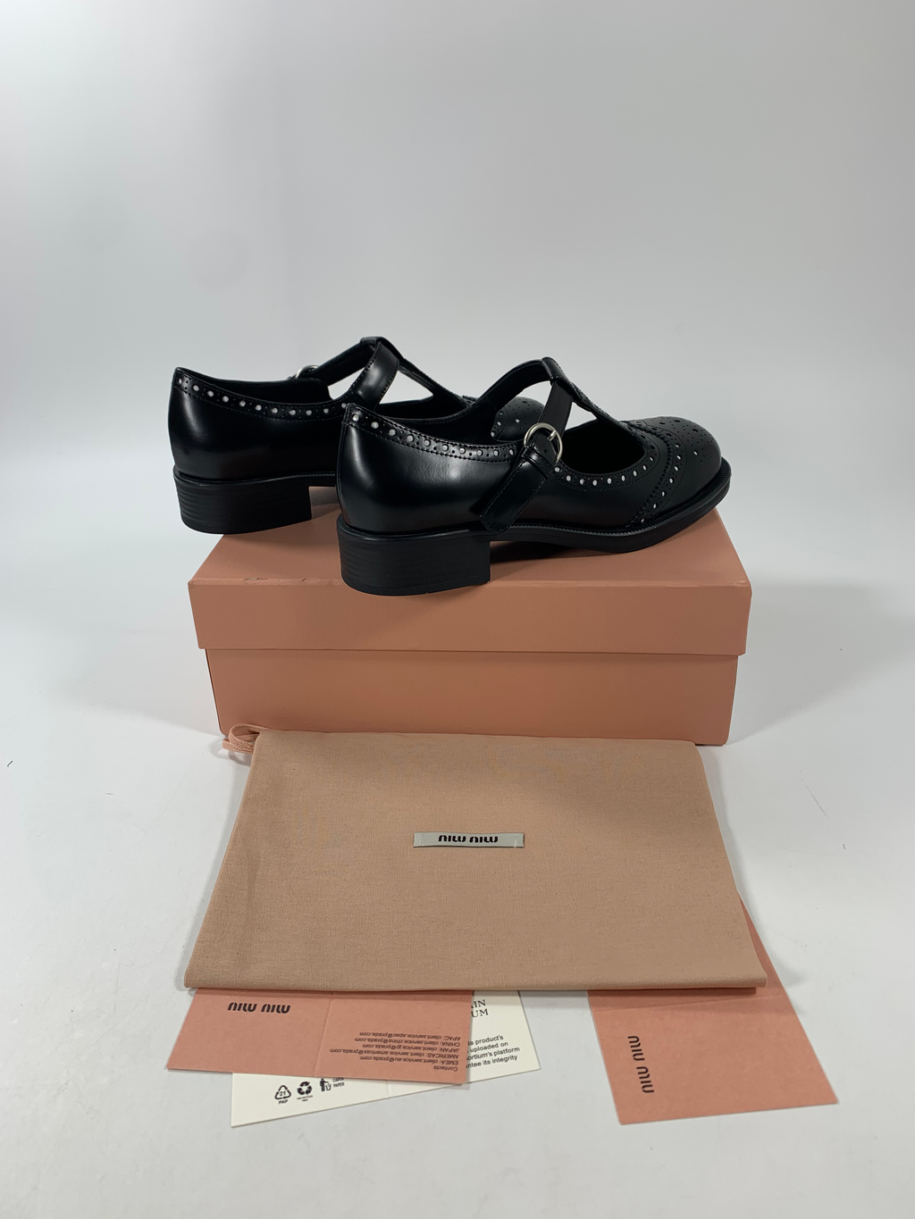 Black Brushed Leather T-Strap Brogue Shoes