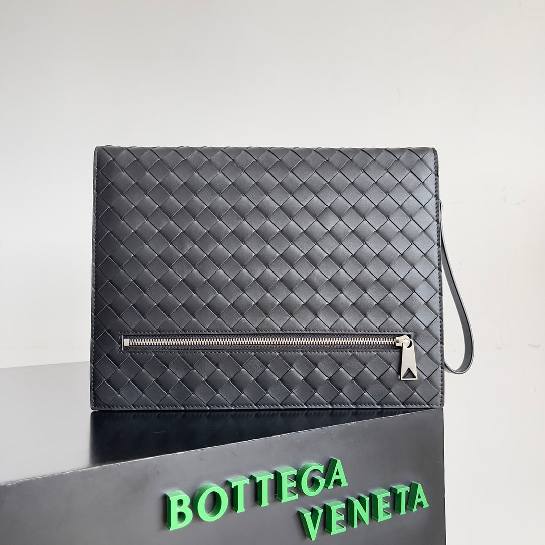 Black Intrecciato Document Case With Wristlet