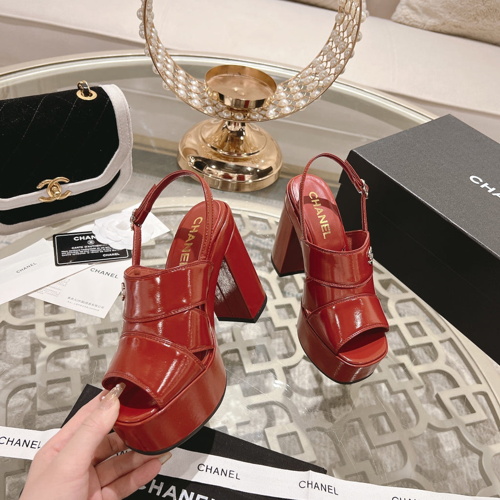 Dark Red C Patent Sandals