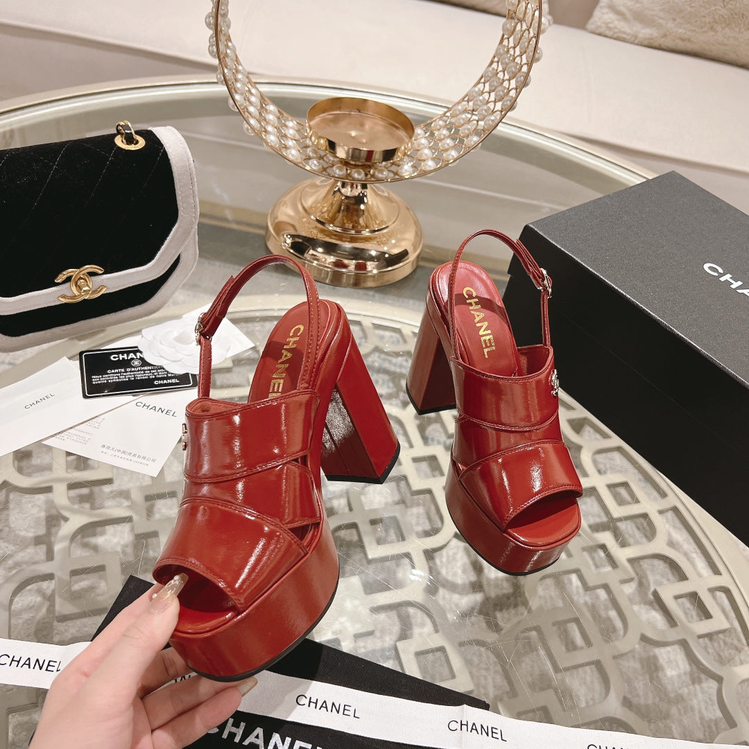 Dark Red C Patent Sandals