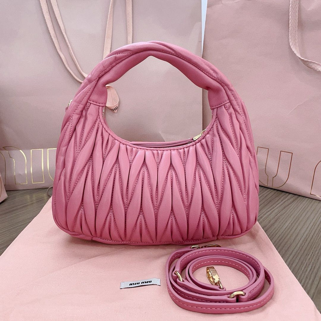 Begonia Pink Wander Matelassé Leather Small Hobo Bag