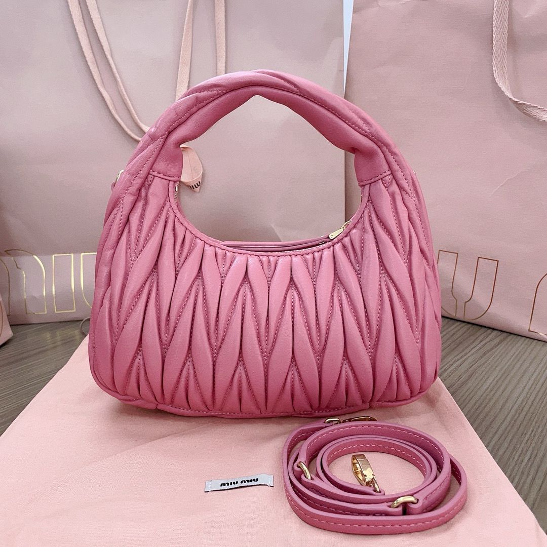 Begonia Pink Wander Matelassé Leather Small Hobo Bag