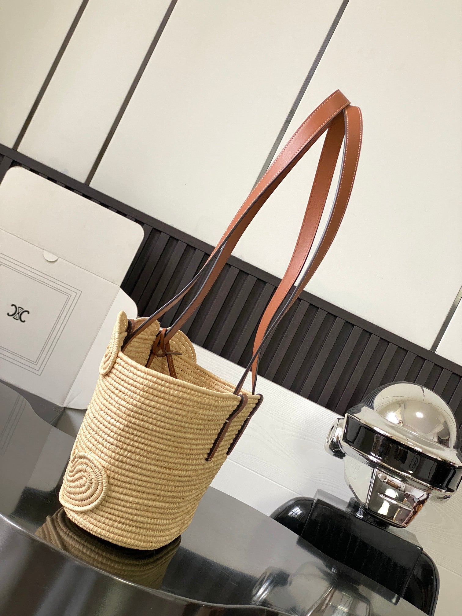 Tan Classic Panier Small Braided In Raffia & Leather