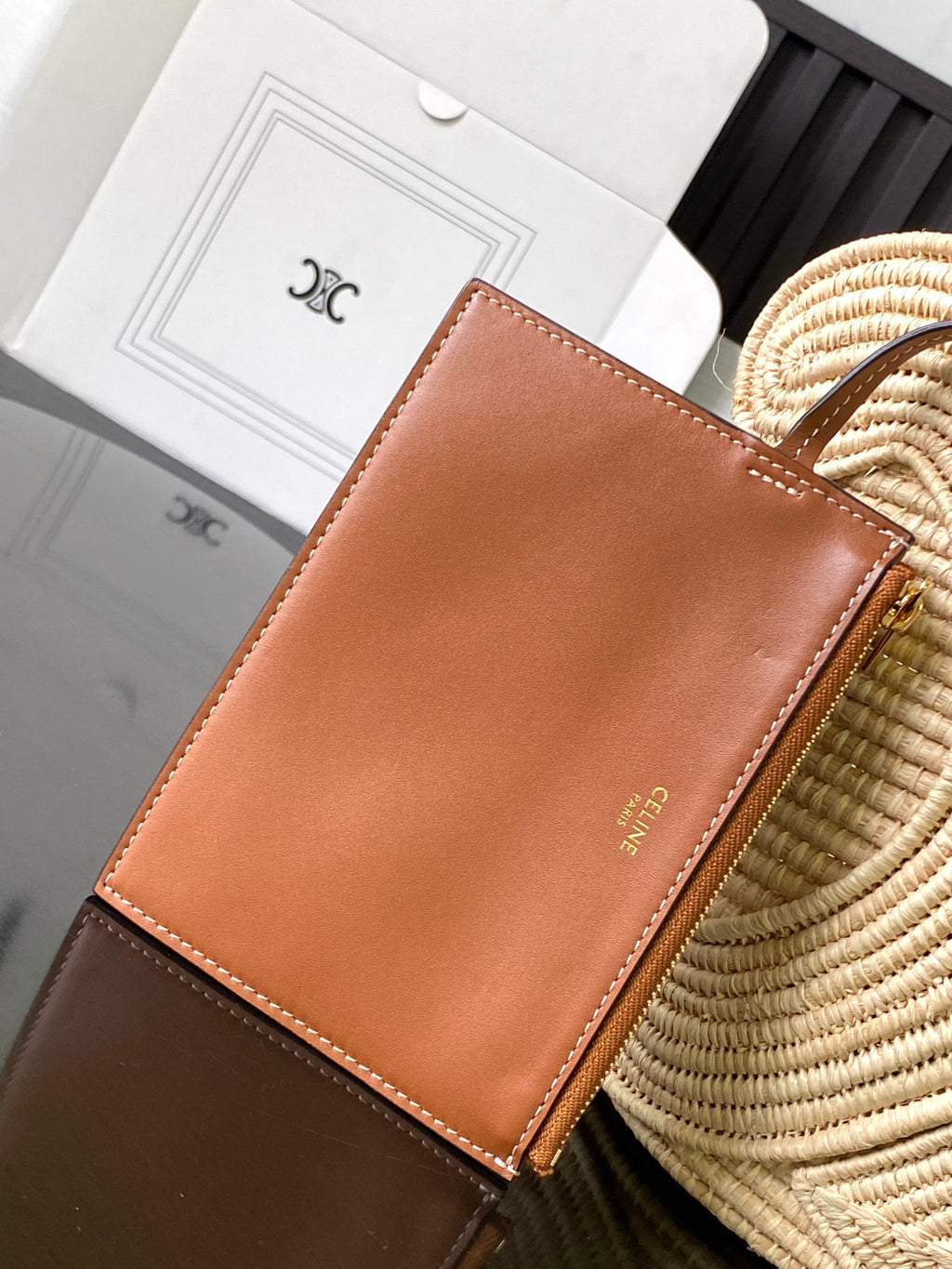 Tan Classic Panier Small Braided In Raffia & Leather