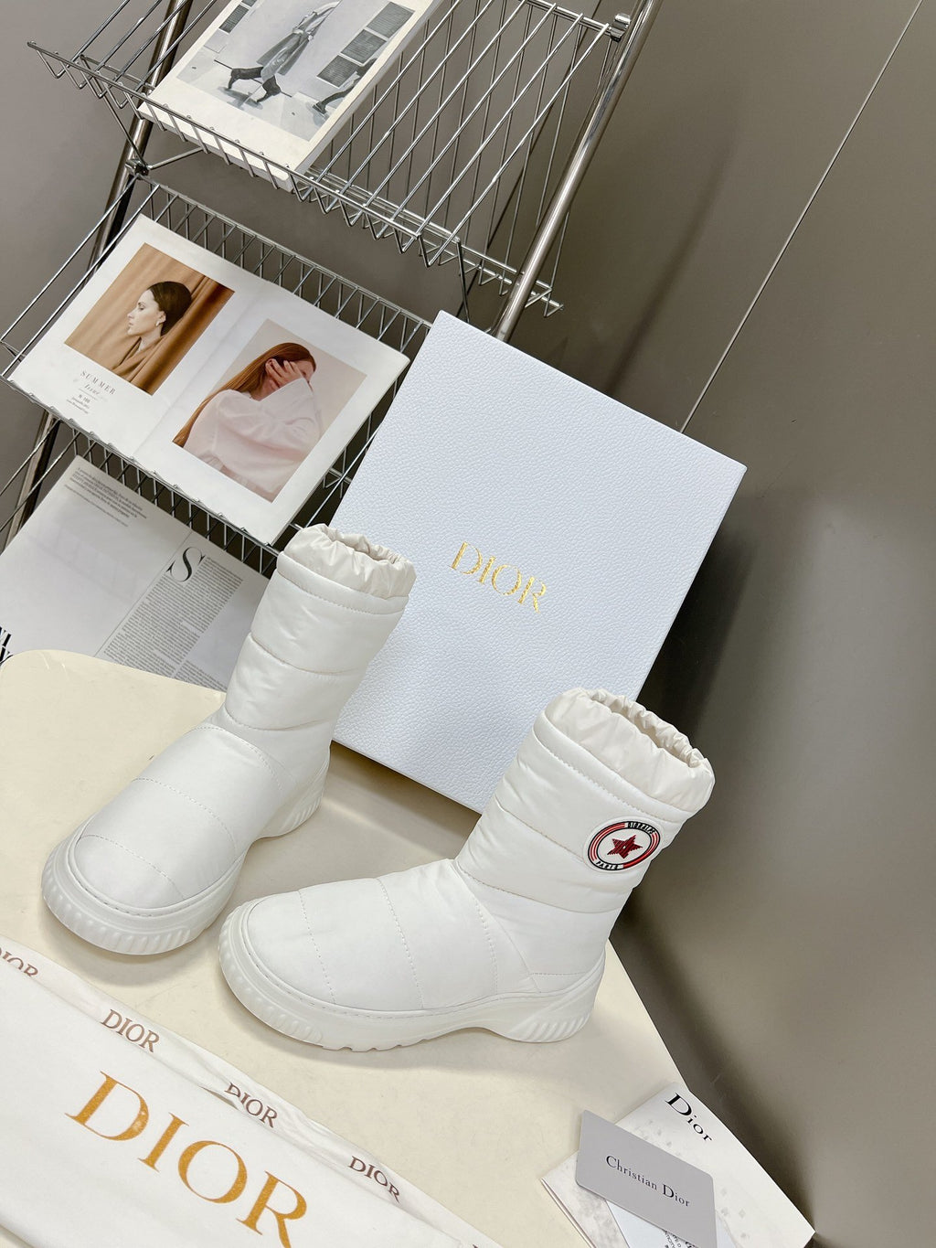 White DF quilted nylon ankle boot