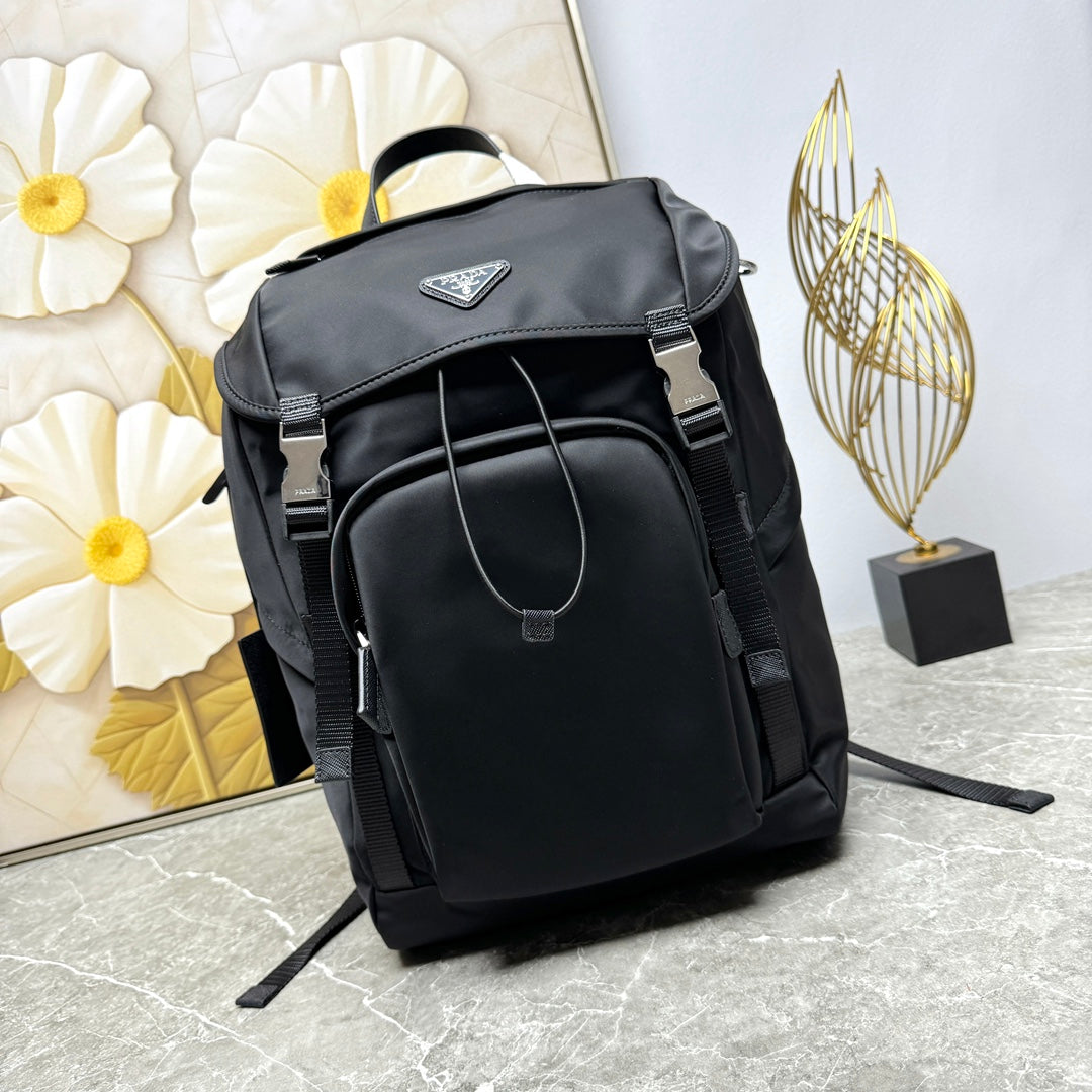 Black Re-Nylon & Leather Backpack