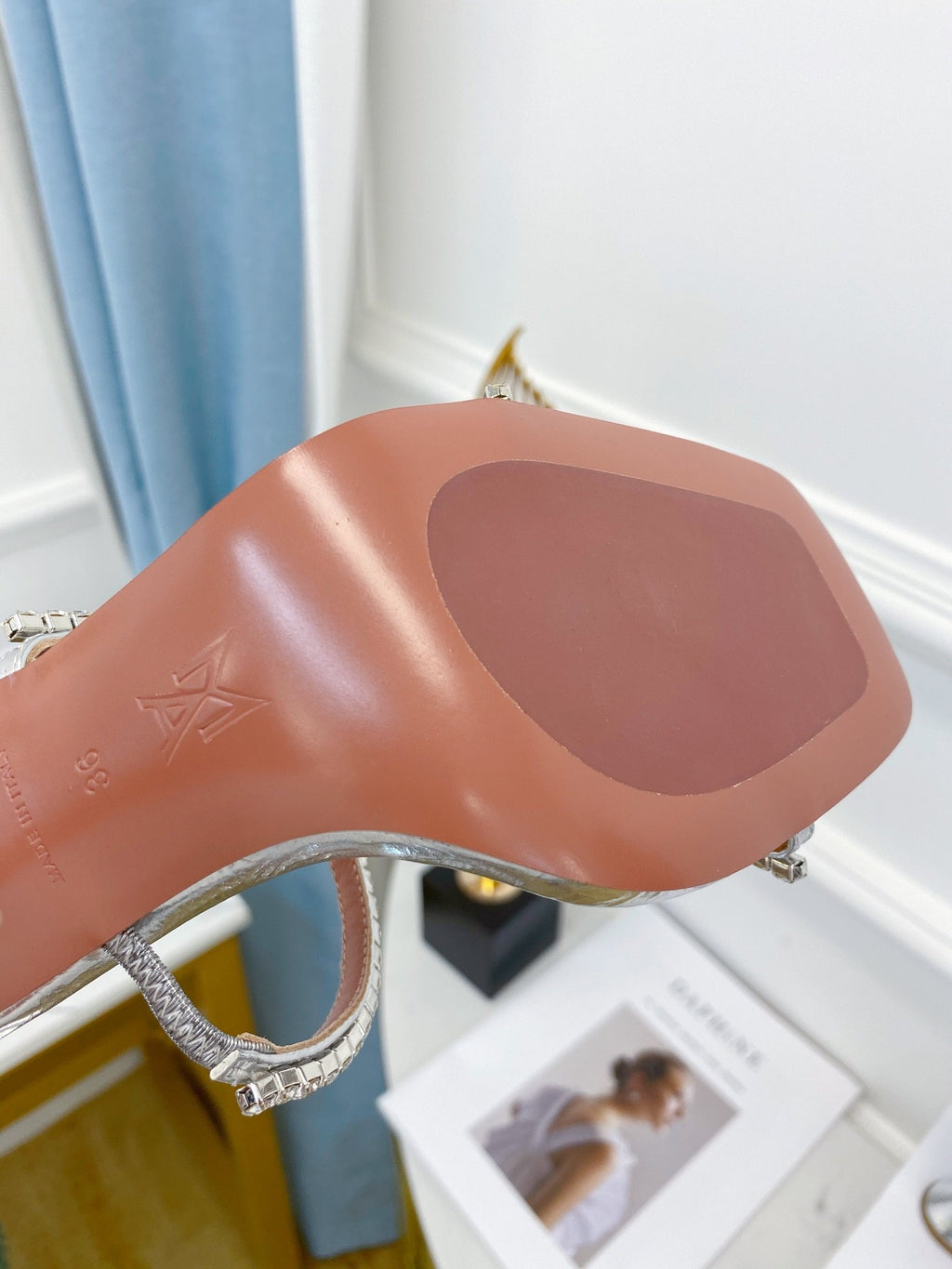 Silver AG crystal strap heeled sandals