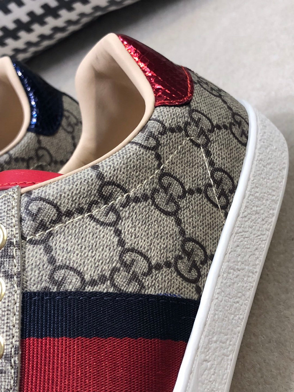 Women's Beige & dark-brown coated-canvas sneakers