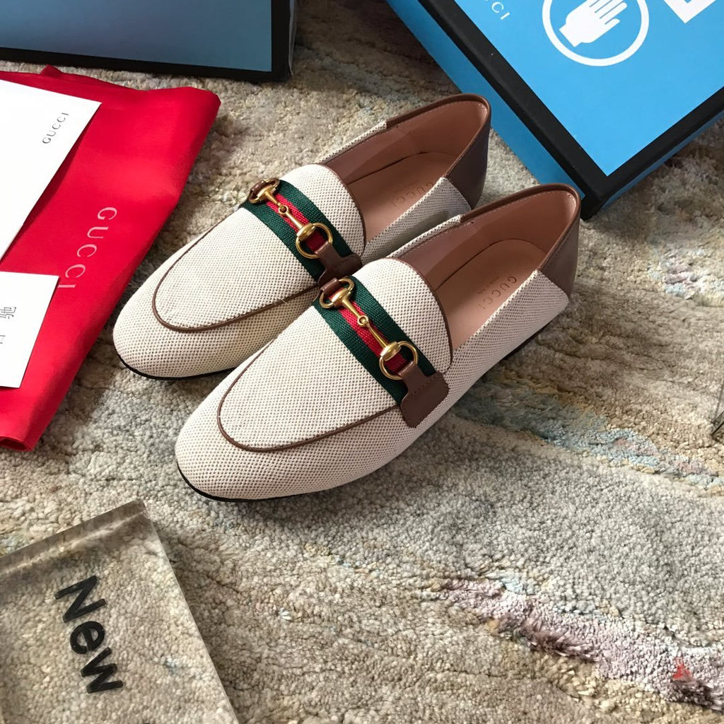 Beige & brown GB collapsible-heel loafers