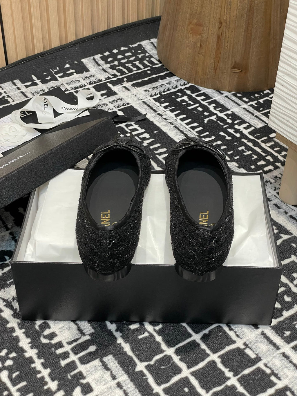 Black Glittered Tweed Ballet Flats