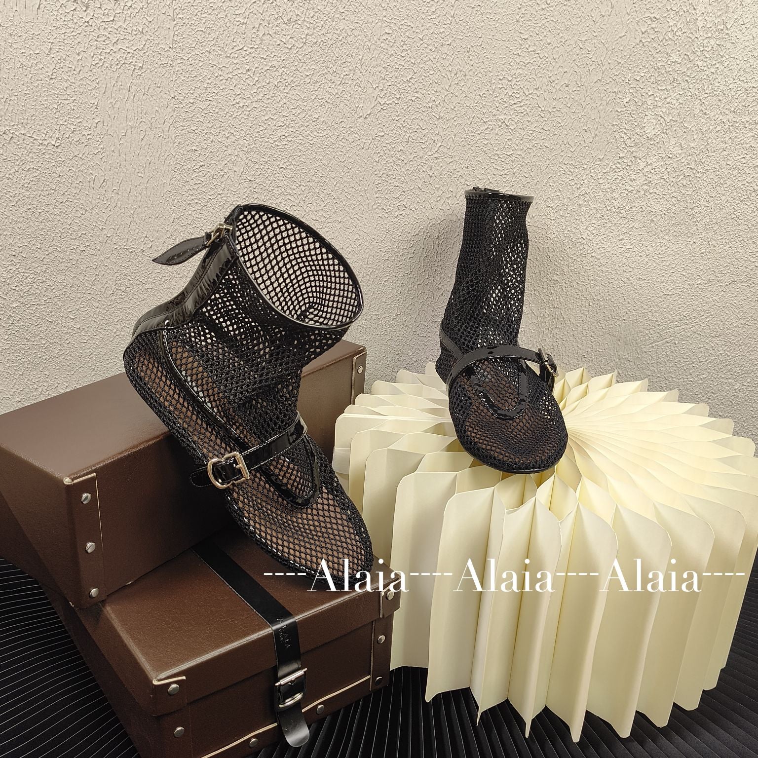 Black Fishnet High Ballet Flats