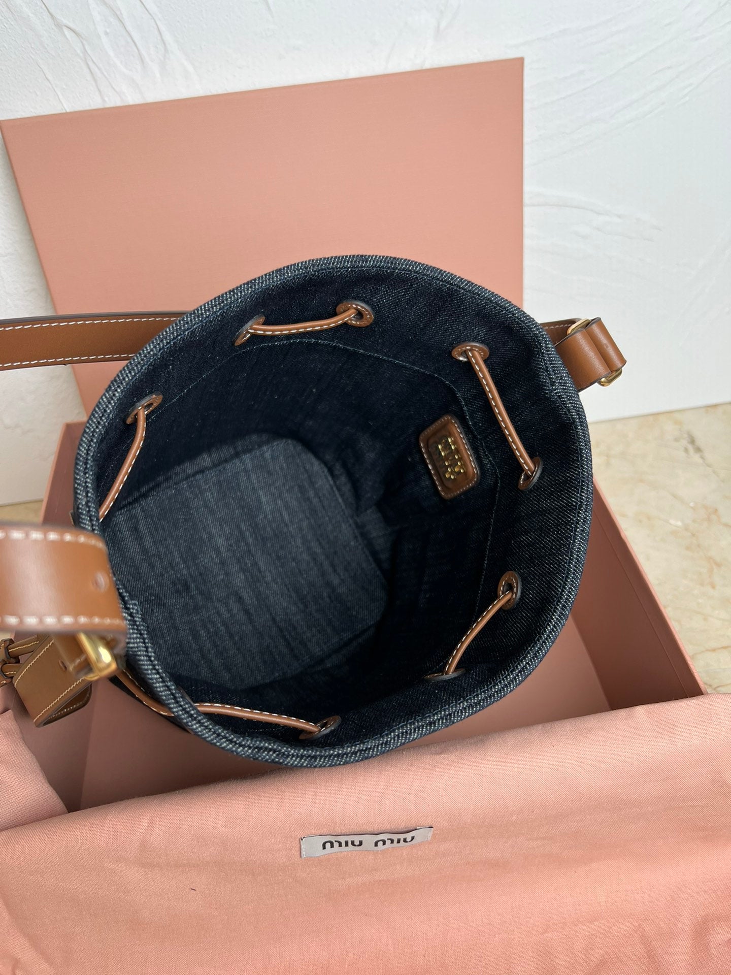 Blue/Brandy Denim & Leather Bucket Bag