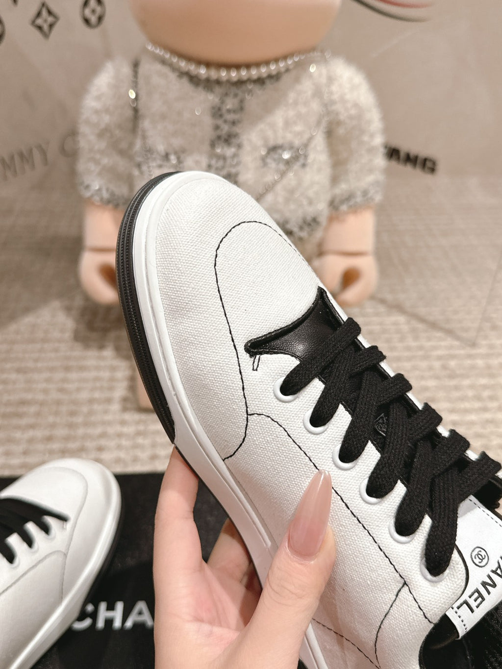 White & Black Cotton Trainers