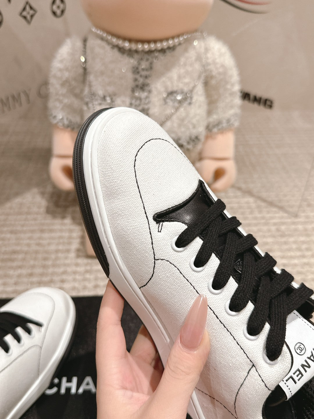 White & Black Cotton Trainers