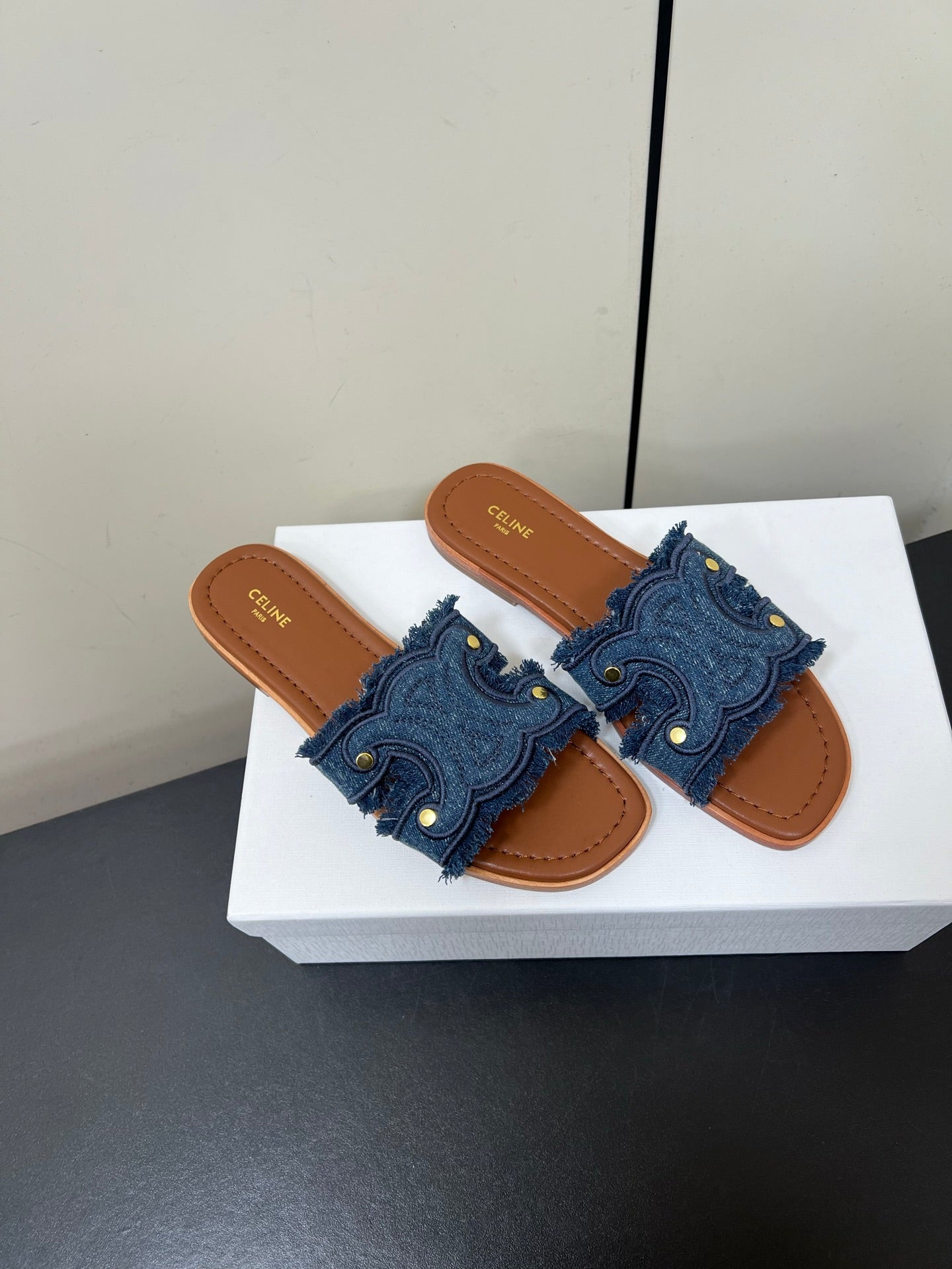 Blue Marina Fringed Mule In Denim