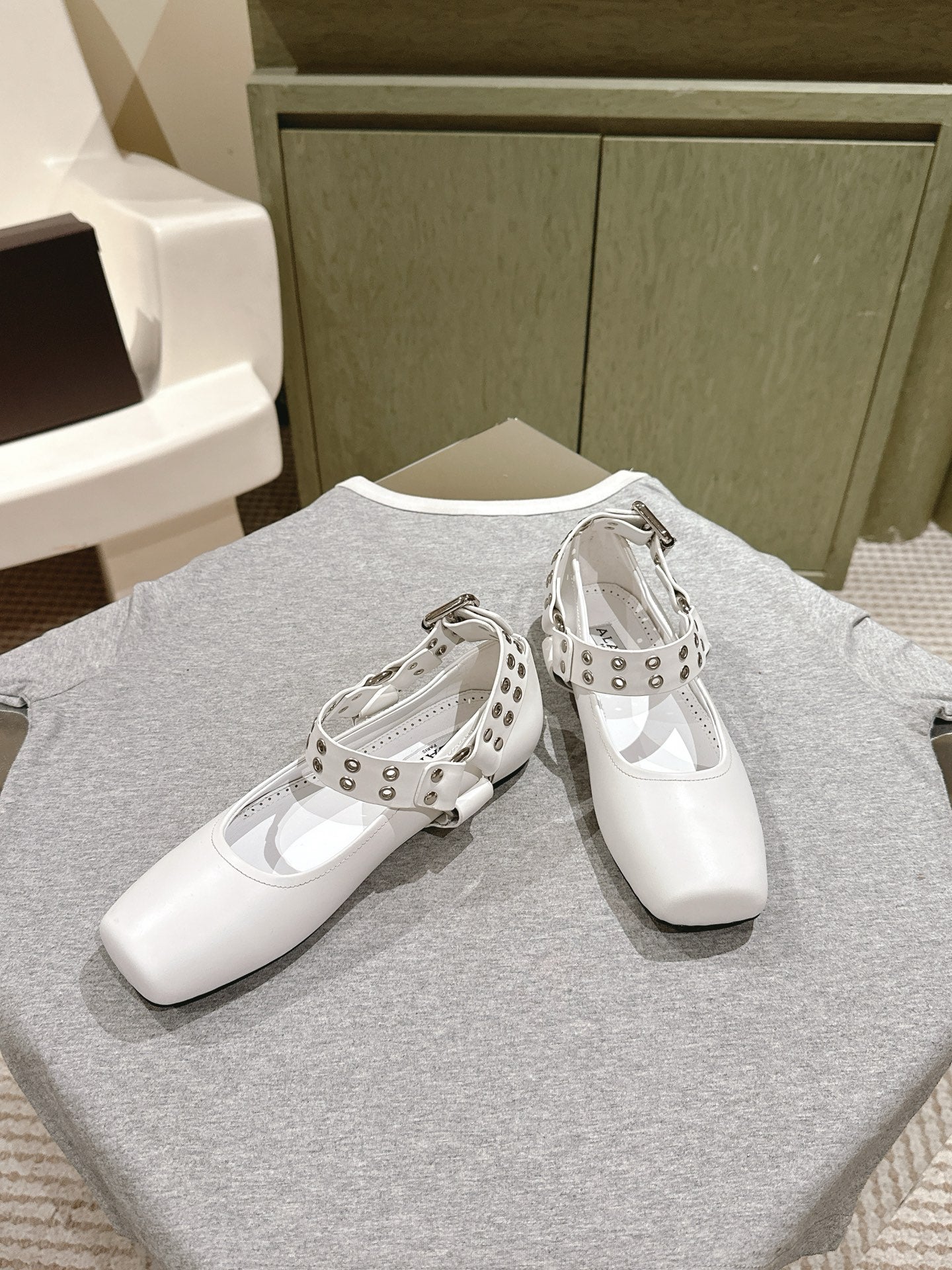 White Biker Ballet Flats