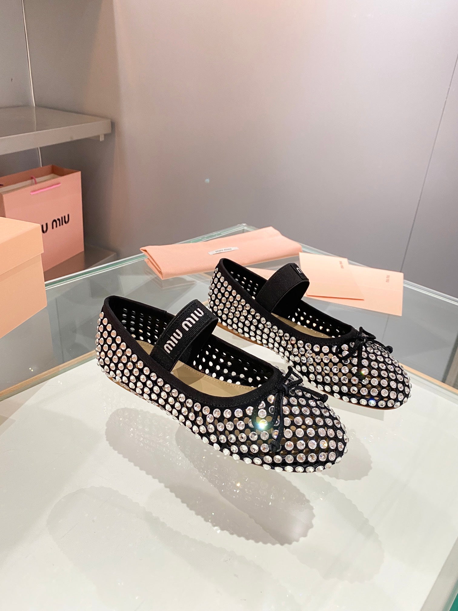 Black M Satin ballerinas with crystals