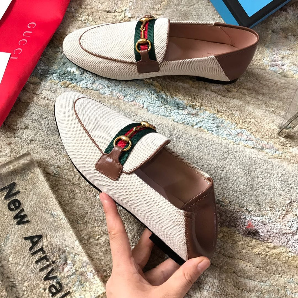 Beige & brown GB collapsible-heel loafers