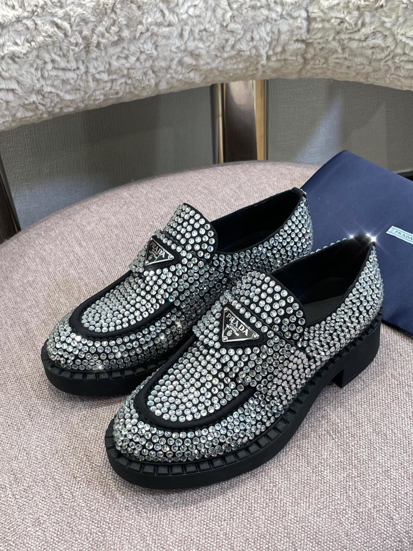 Crystal satin loafers