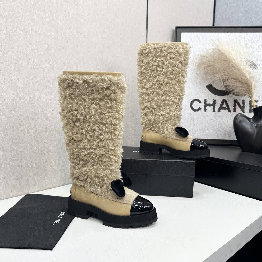 Beige & Black High Boots