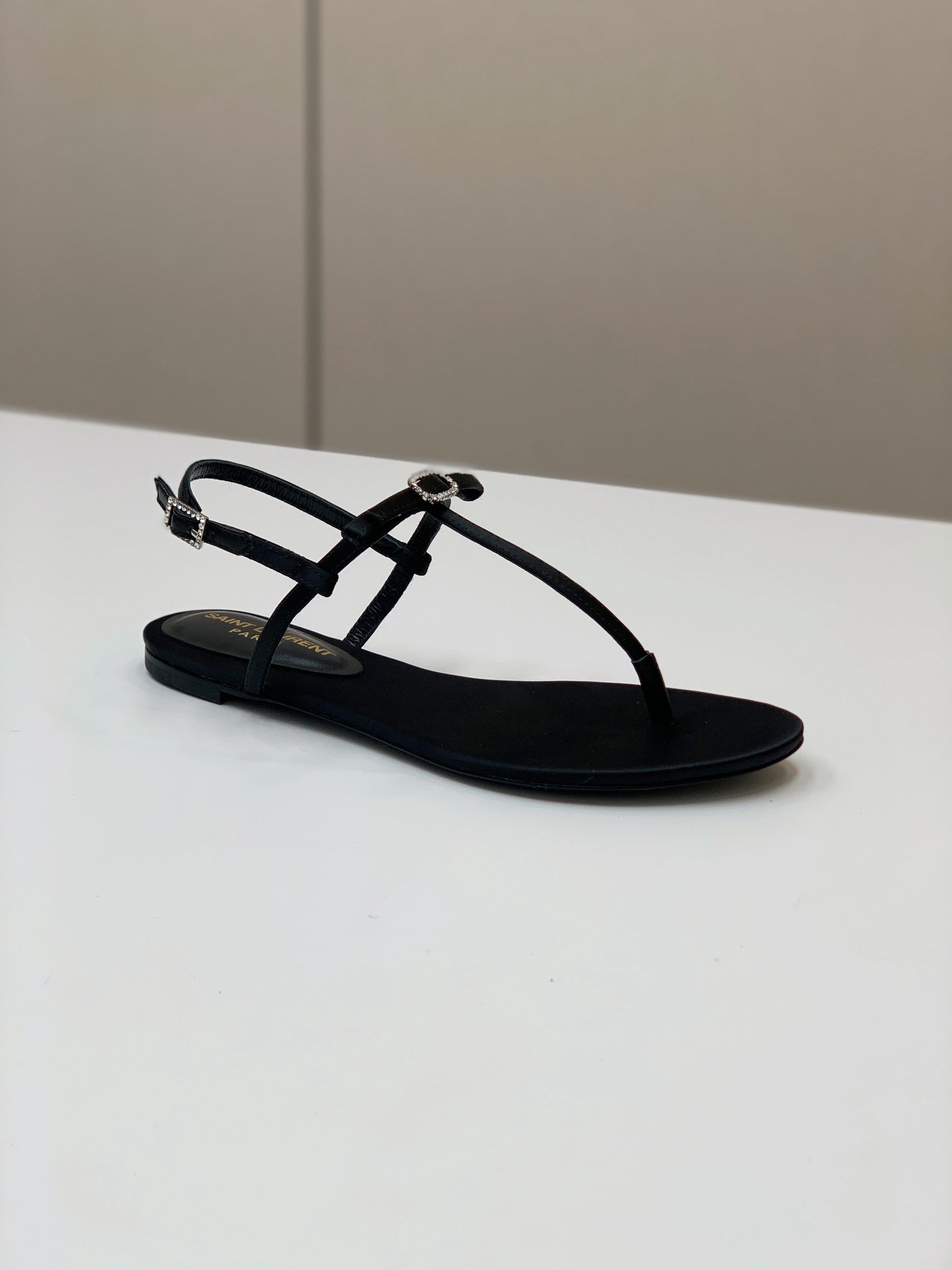 Black J Flat Sandals In Satin Crepe