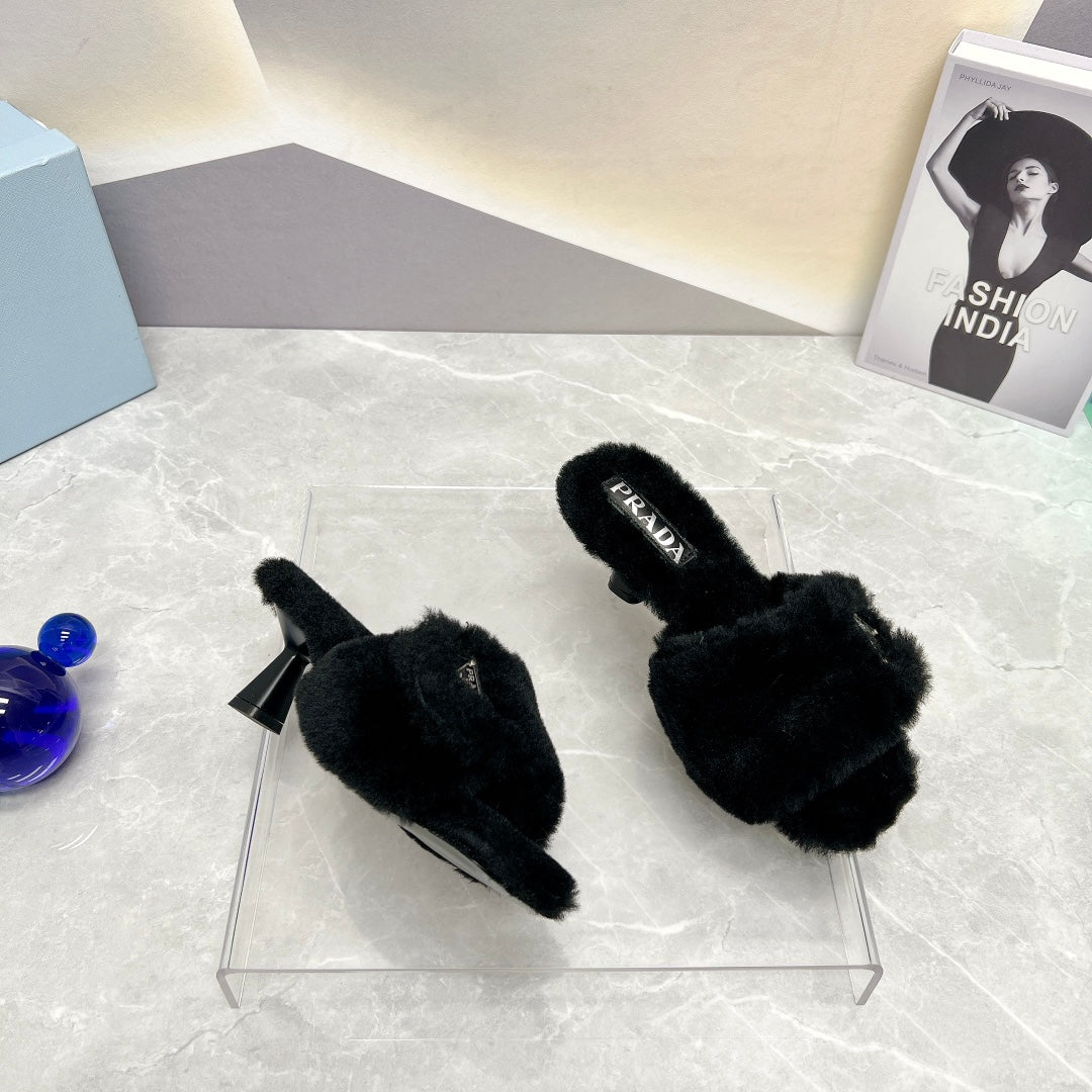 Black Shearling Sandals