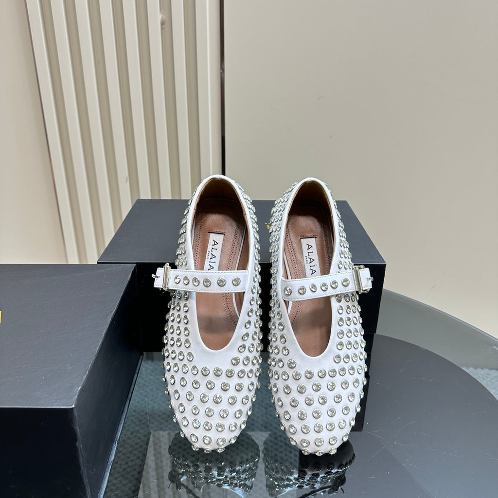 White Strass Ballet Flats