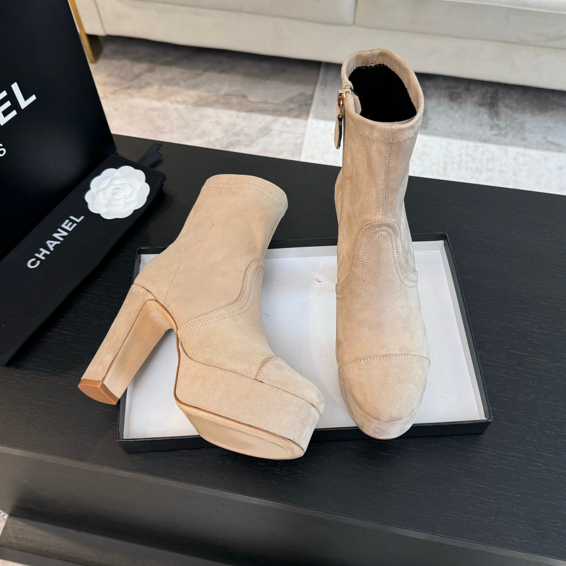 Beige Short Boots