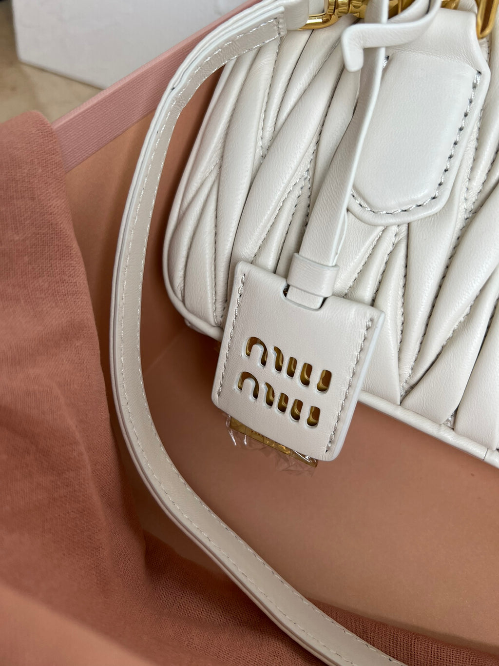 White Arcadie Matelassé Leather Bag