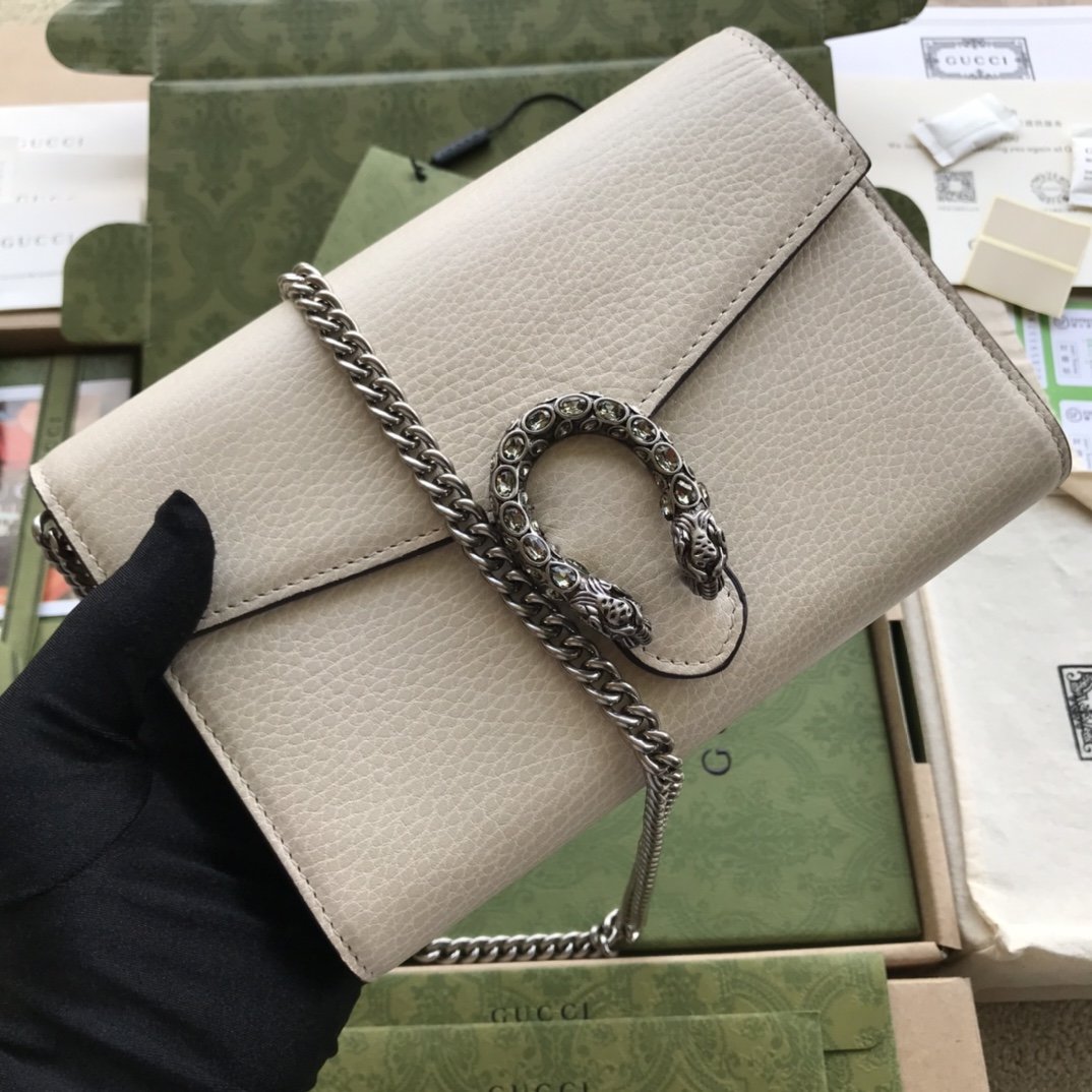 White DG mini leather chain wallet