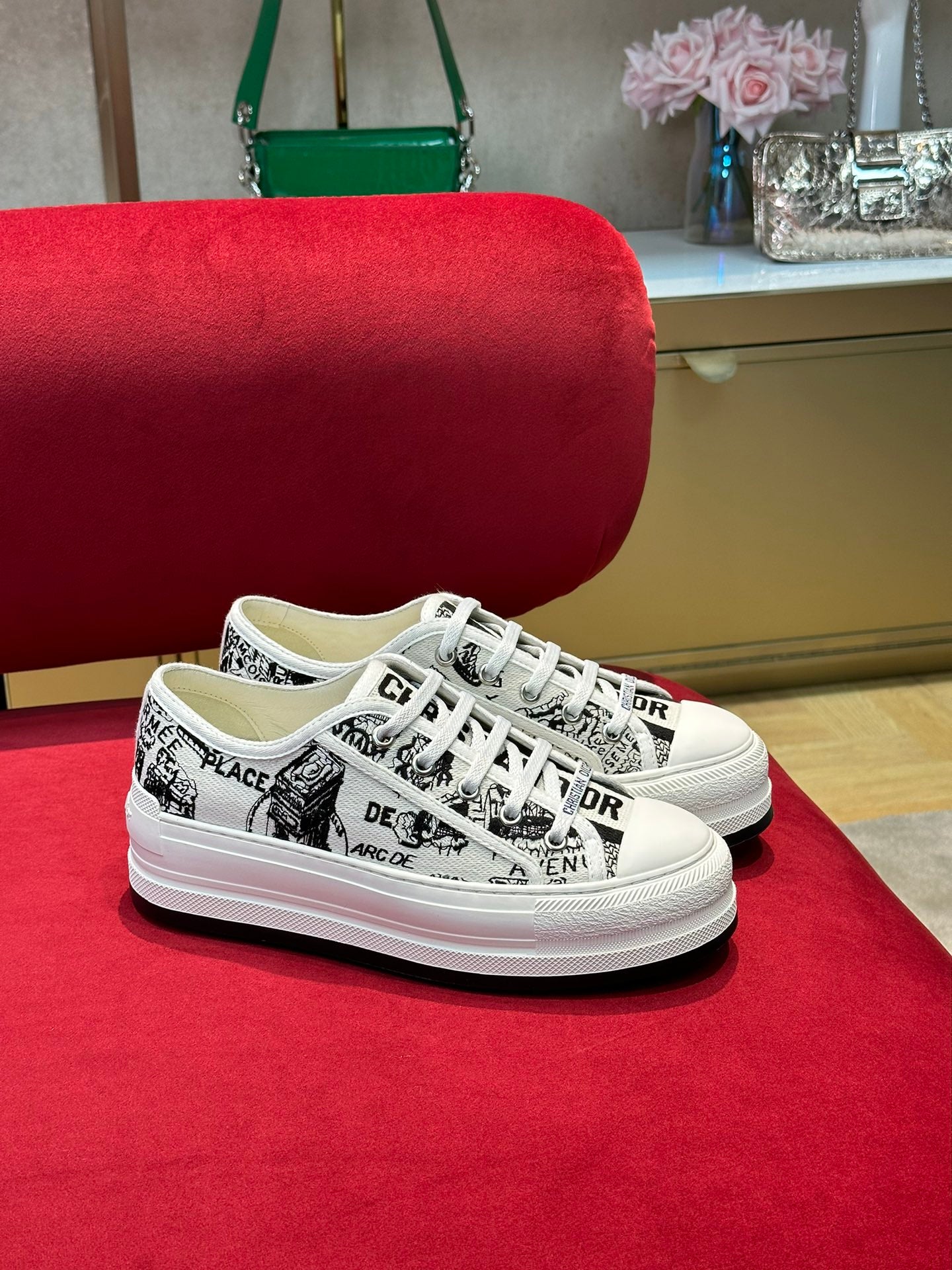 White & Black Cotton WD Platform Sneaker