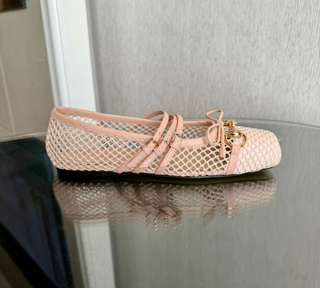 Pink Mesh Horsebit Ballet Flat