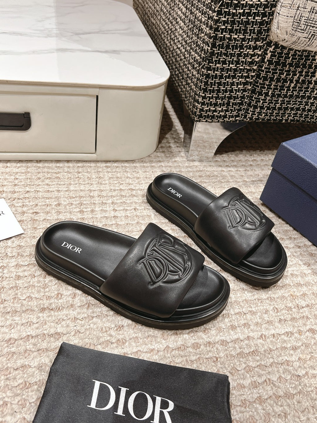 Black Quilted Smooth Leather DA Sandal