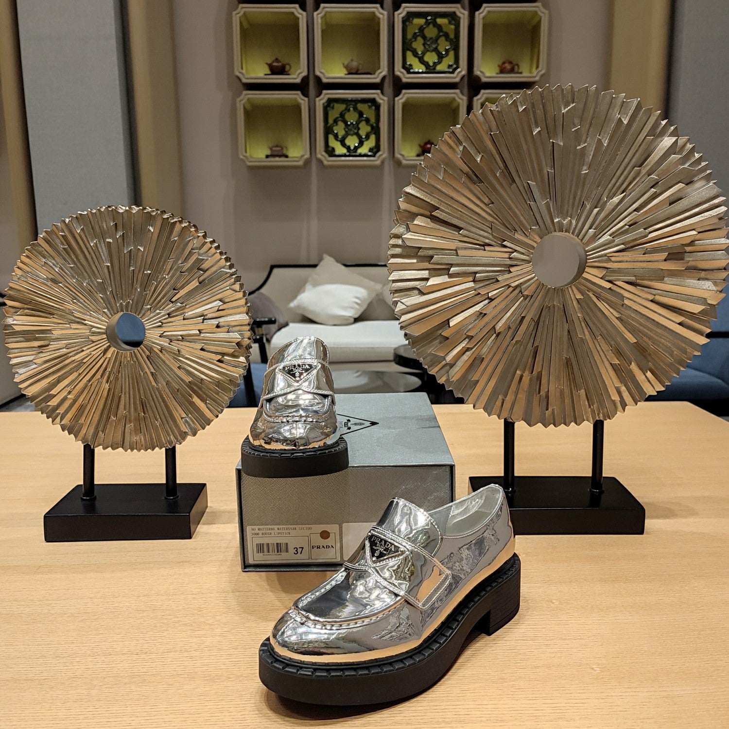 Silver Metallic leather loafers