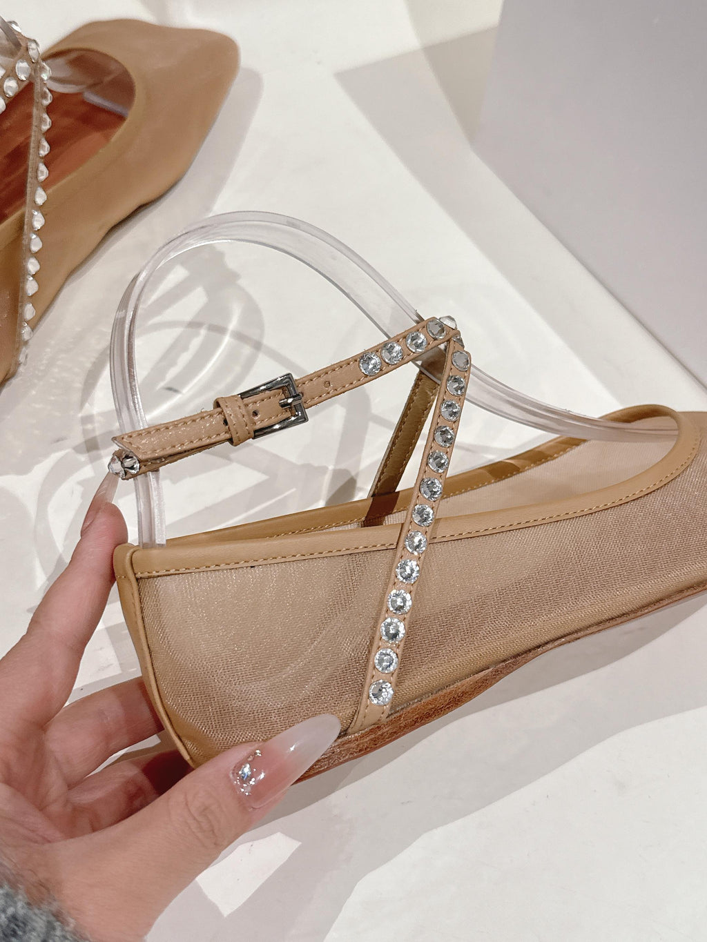 Latte Ane Mesh Crystal Flat