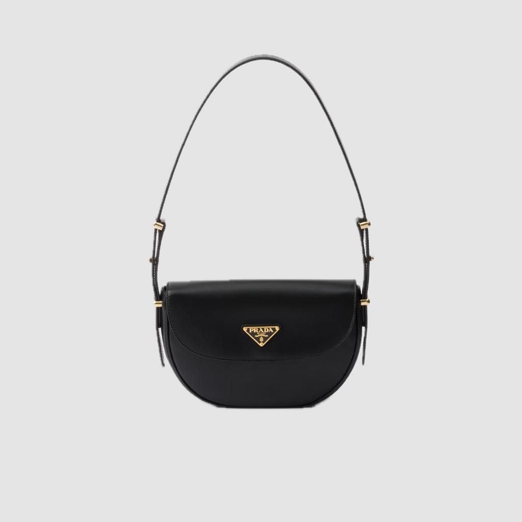 Black PA Leather Shoulder Bag With Flap