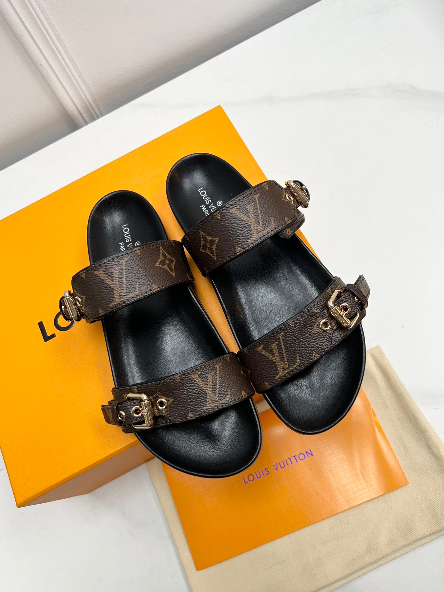 Patent canvas BD flat mule