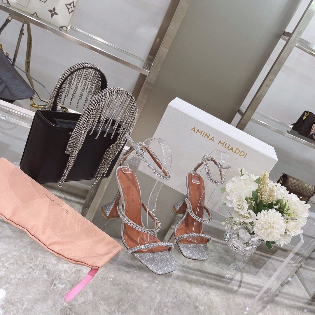 Silver AG embellished glitter sandals