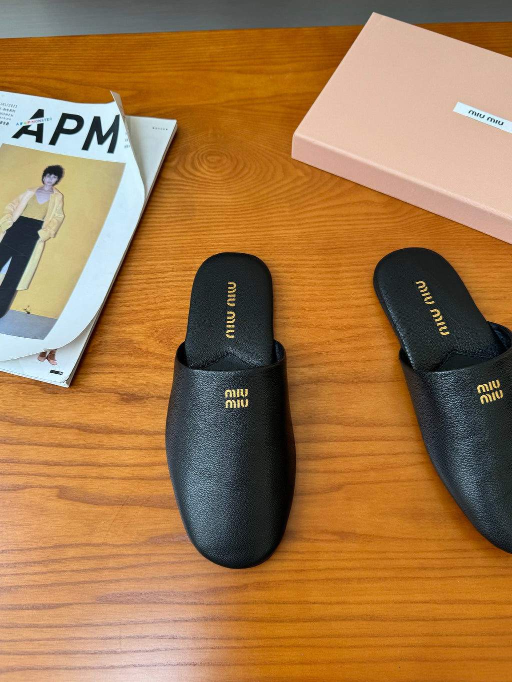 Black Leather Slippers