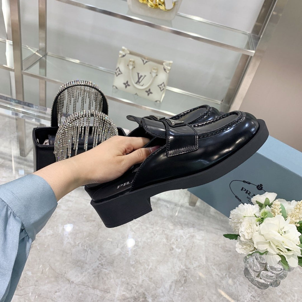 Black Brushed leather mules
