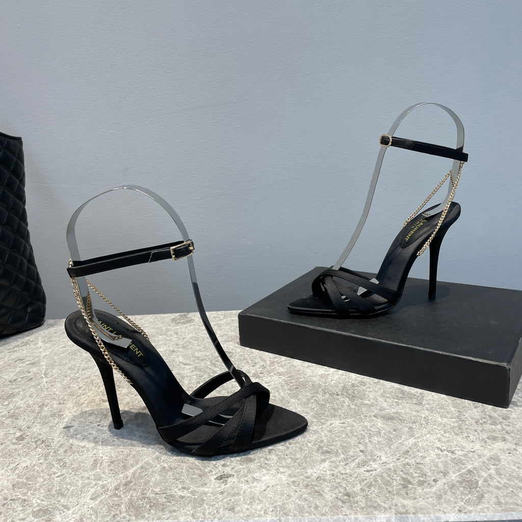 Black YM sandals in crepe satin