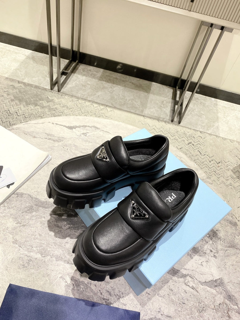 Black Soft Padded Leather Loafers