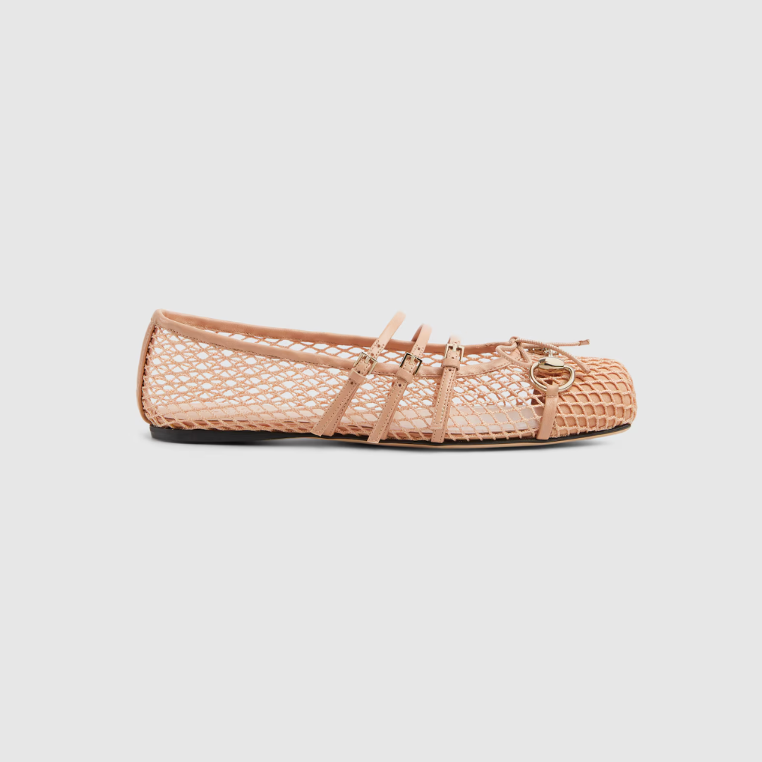 Pink Mesh Horsebit Ballet Flat