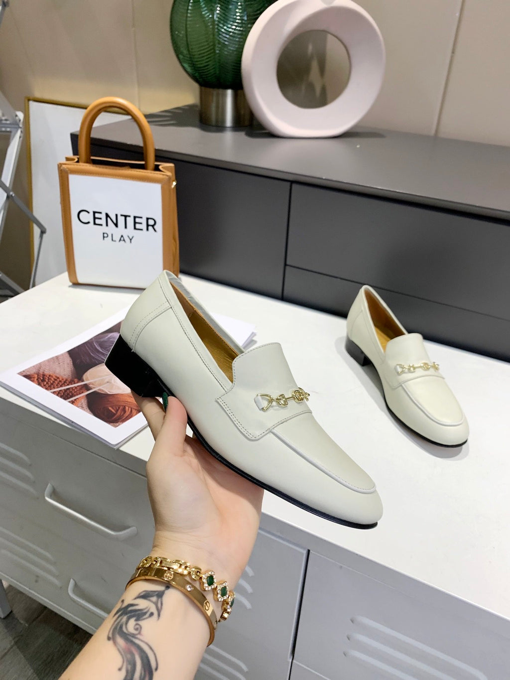 White GH block-heel loafers