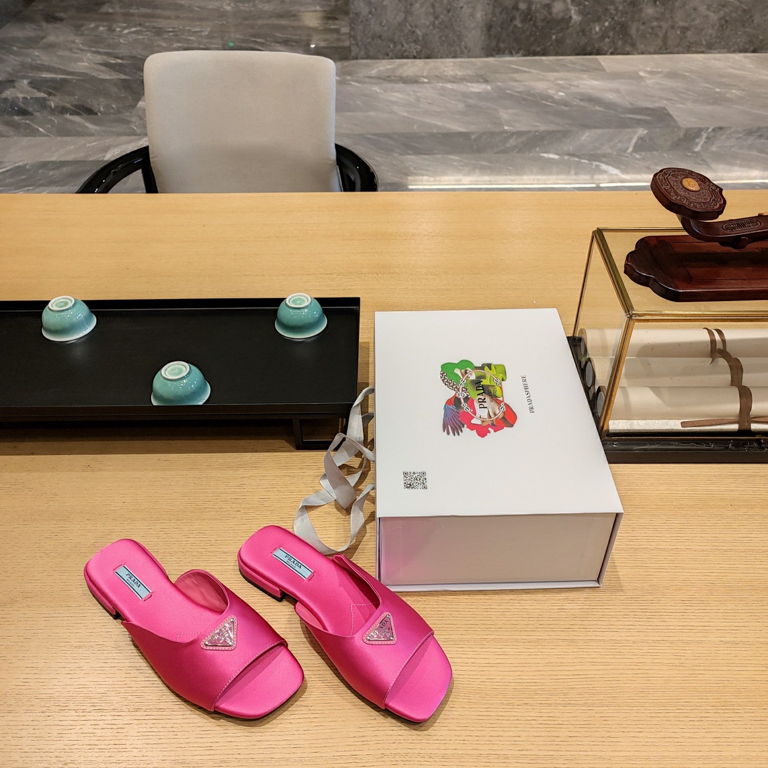Pink flat satin sandals