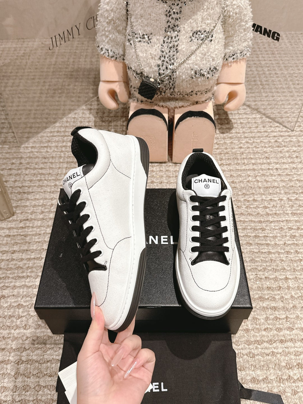 White & Black Cotton Trainers