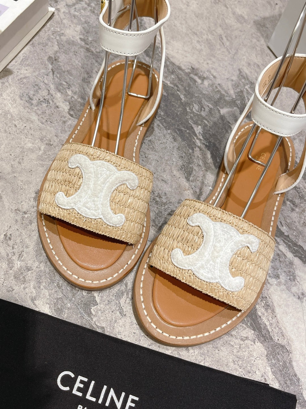Beige & White CL Flat Strap Sandal