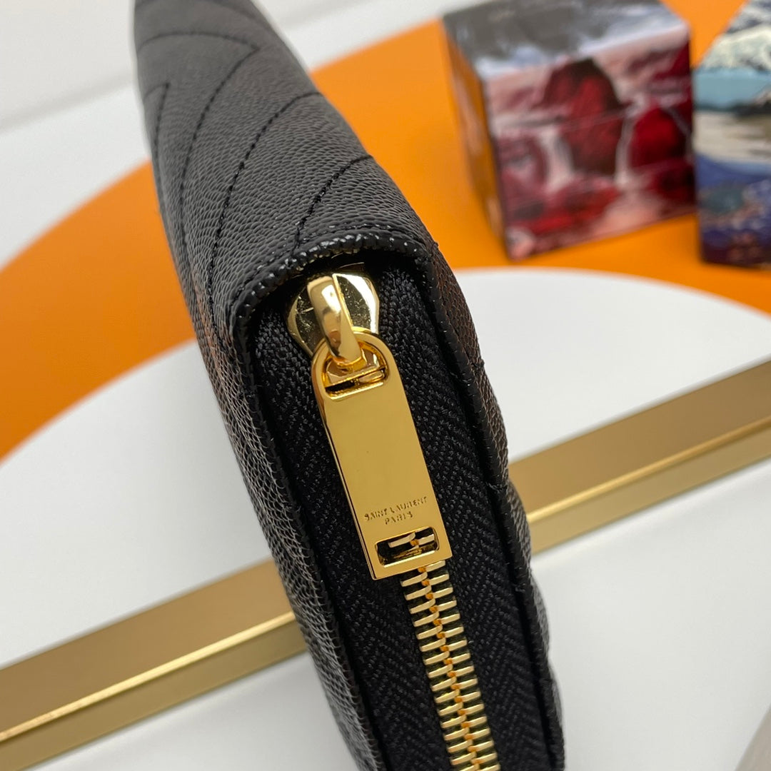 Black Zip-Around Wallet With gold-tone hardware